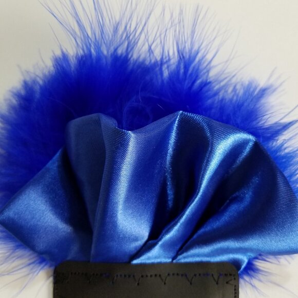 New - Royal Blue Satin Ruffle & Feather Pocket Square Insert - Picture 4 of 5